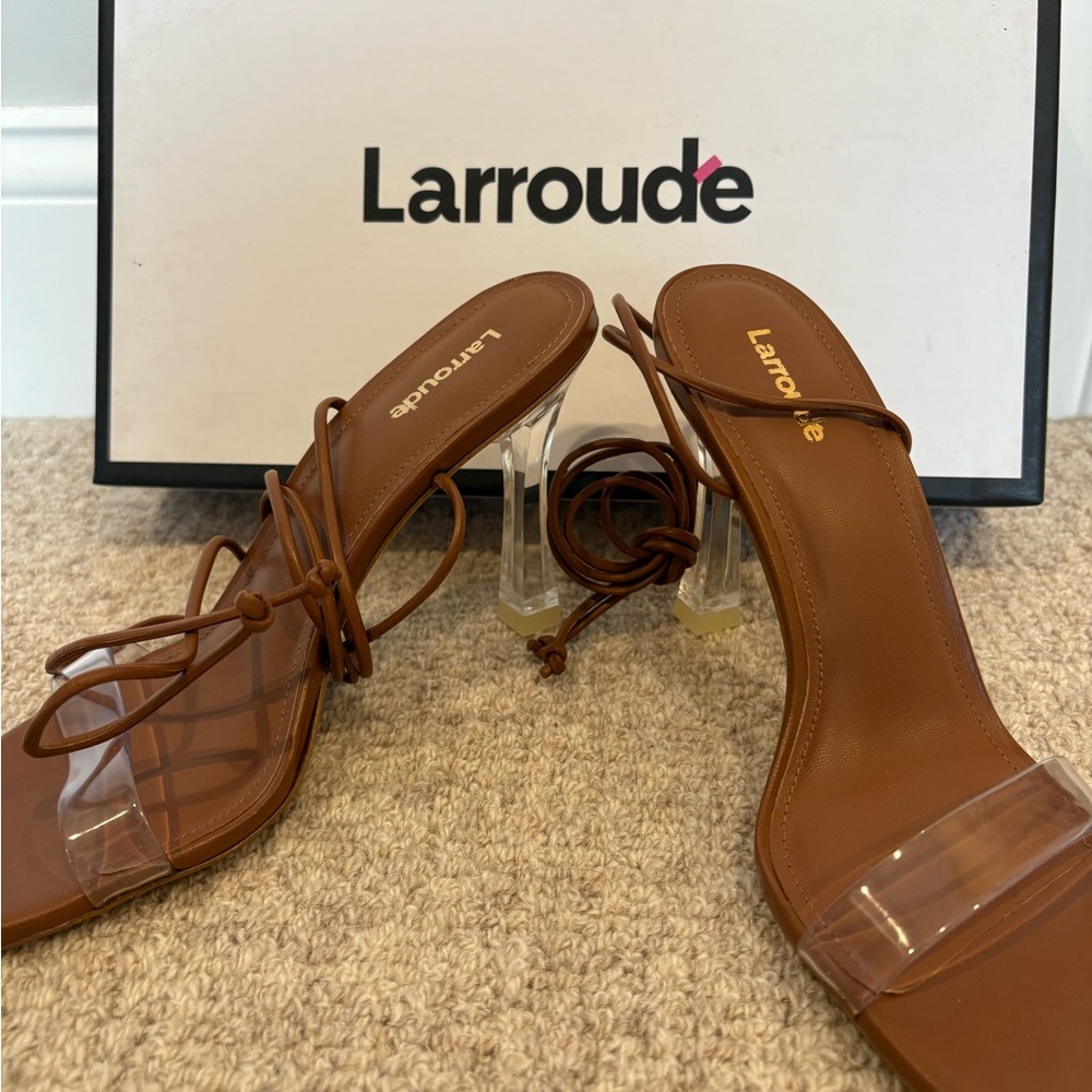 Larroude Tan Strappy Heels